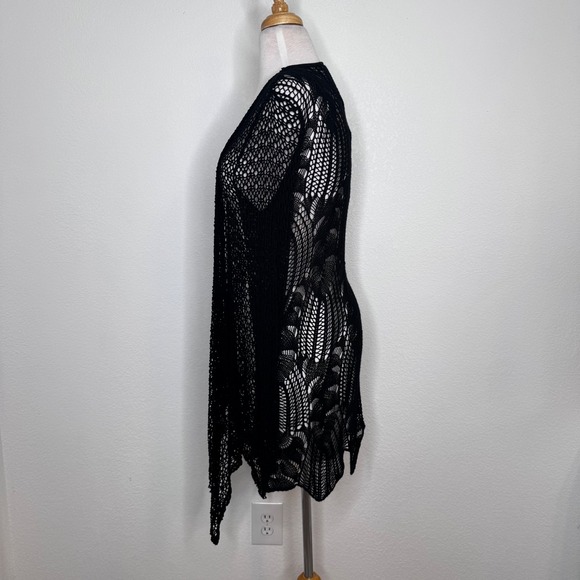 Charlie B Women Crochet Knit Open Front Waterfall Duster Cardigan Size S/M Black - Picture 7 of 11